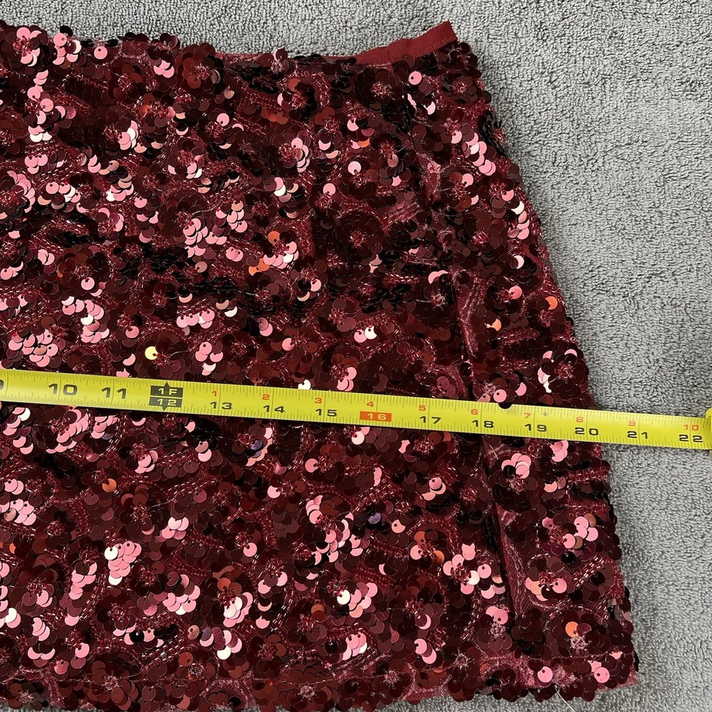 WHITE FOX Sequin Mini Skirt Womens Size Med Wine Color Invisible Side Zipper NWT - Picture 10 of 11